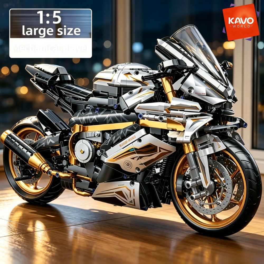 Office Tech Gifts For Men - KAVOWORLD 1:5 大型スポーツバイク組み立てブロックセット 2078ピース DIY バイク組み立てモデルキット